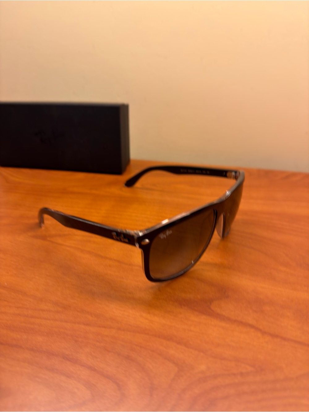 Ray-Ban Black Brown Gradient Shield Sunglasses